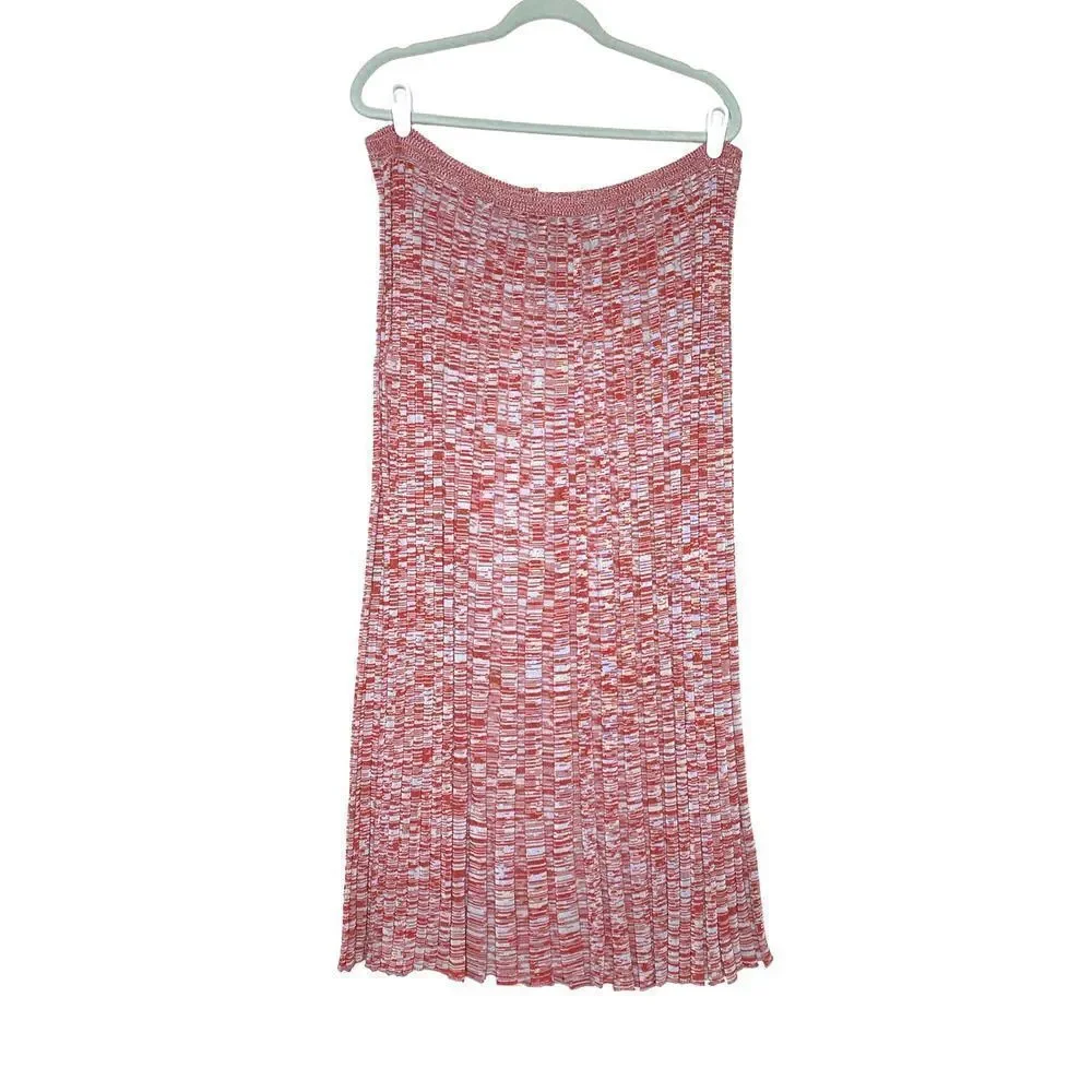 Christopher Esber Mélange Pleated Knit Tie Ribbed Maxi Skirt Red Medium Marled